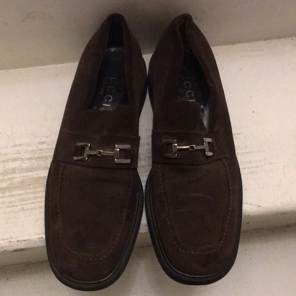 Gucci Dark Brown Suede Horsebit Slip-On Loafers